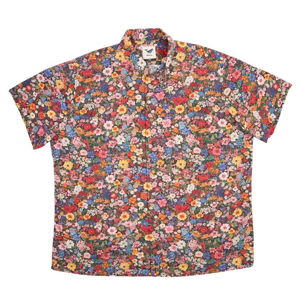 Yiume‎ Among the Flowers Hawaiian Aloha Shirt Mens XXXL Multicolor Floral Cotton